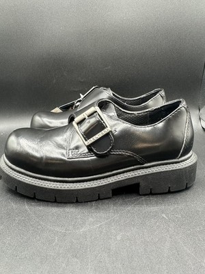VTG Skechers Y2K Chunky Black Leather Monk Strap Shoes Grunge Goth NOS Womens 6