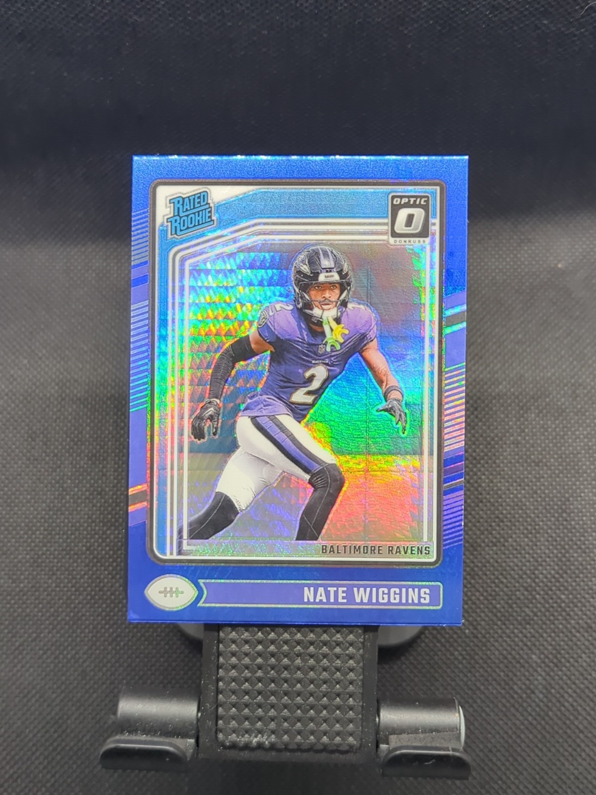 Nate Wiggins # 281 2024 Donruss Optic Rated Rookie Blue Hyper Prizm Ravens