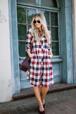 ModCloth Jam Girl Plaid Shirt Dress Mixed Berry Colors Sz S