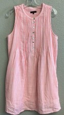 Quince Organic Cotton Sleeveless Swing Dress Bayside Stripe Coral White Medium