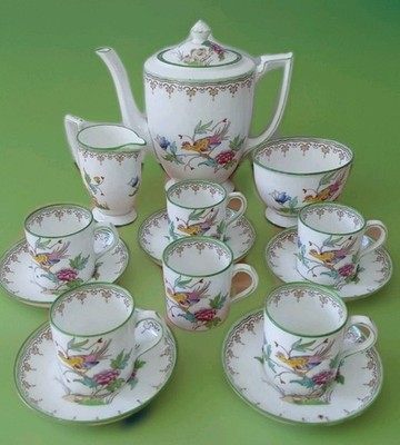 Minton ''The Ho Ho Bird'' Kaffeeservice Tassen, Untertassen, Zuckerdose Sahnekännchen Mintons