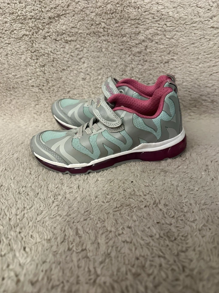 Geox Respira Zapatos Tenis Gancho Lazo Atlético Gris Teal Rosa Niños Talla 12K Foto 4 de 4
