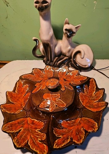 Vintage Mid Century California Pottery Brown & Orange Lazy Susan Chip n' Dip - Picture 9 of 10