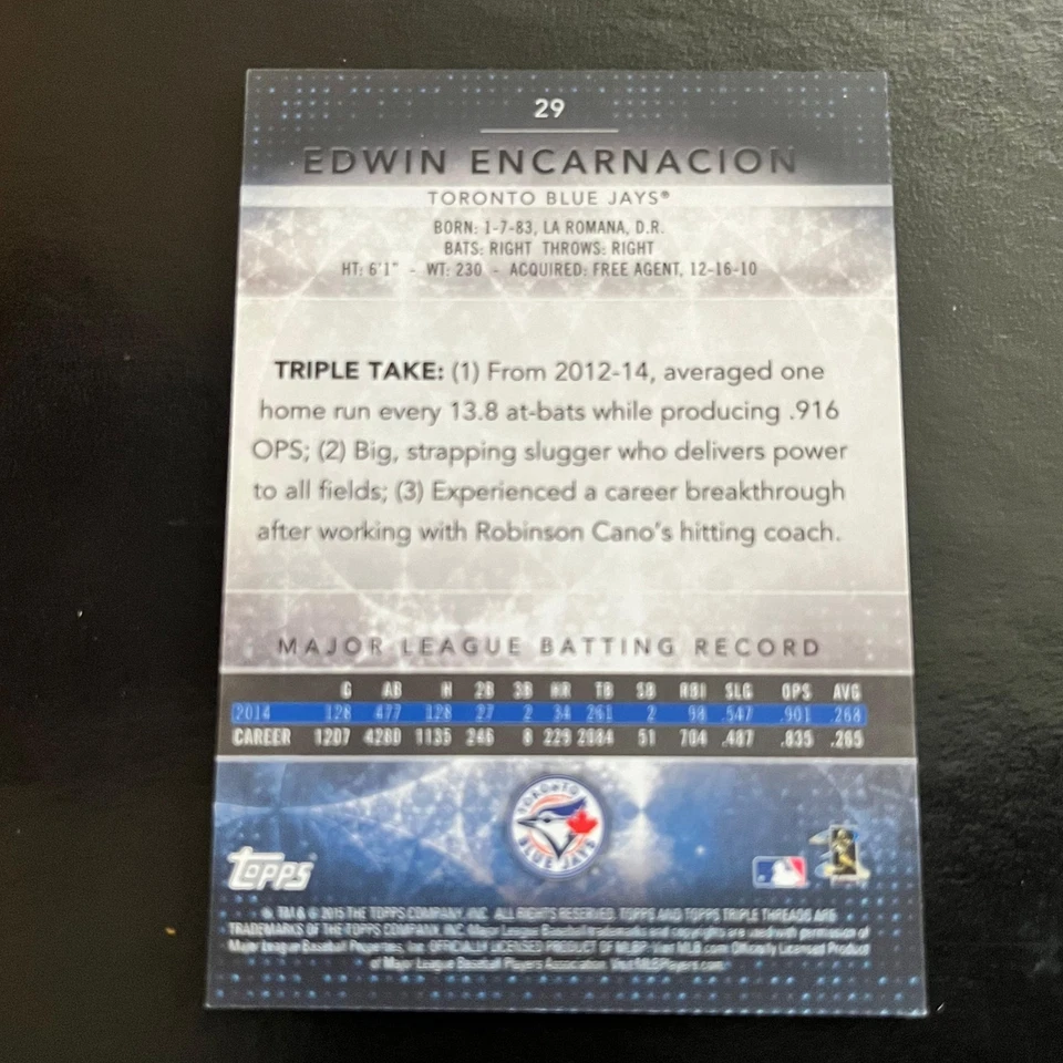 2015 Topps Triple Threads Gold #29 Edwin Encarnacion /99 Toronto Blue Jays - Image 2 of 2