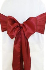 100 Burgundy Satin Chair Cover Sash Bows 6" x 108" Banquet Wedding Made in USA