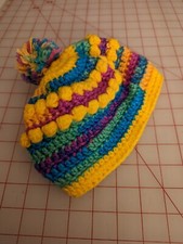 Handmade, Hand Crocheted Baby Bonnet - bright multi color with yellow
