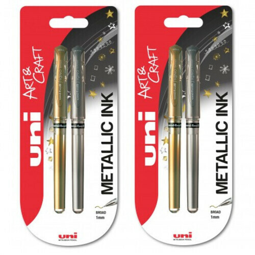 2 PACKS OF 2 UNIBALL SIGNO METALLIC GEL GOLD SILVER ROLLERBALL PENS 0.8mm OR 1mm - Bild 6 von 12