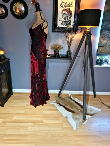 Gothic 90s Y2K EAST Bias Cut Long Burn Out Velvet Dress & Bolero UK 10 (US 6) - Afbeelding 7 van 11