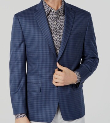 Michael Kors Mens ClassicFit Navy Plaid Check Sport Coat Size 42