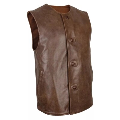 WW1 WW2 British Army Leather Jerkin Brown Real Leather Repro Military  Vest