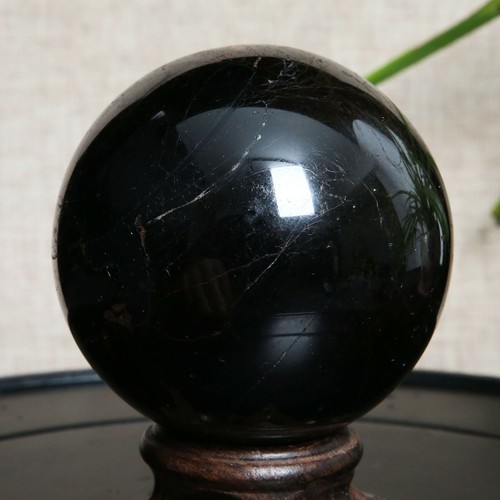B1398-556g Natural Black Tourmaline Crystal Sphere Round Crystal Ball Healing - Picture 5 of 12
