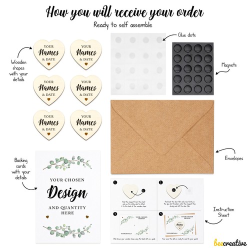 PERSONALISED Rustic Kraft Save The Date Cards Wooden Heart Fridge Magnets Boho - Picture 2 of 11