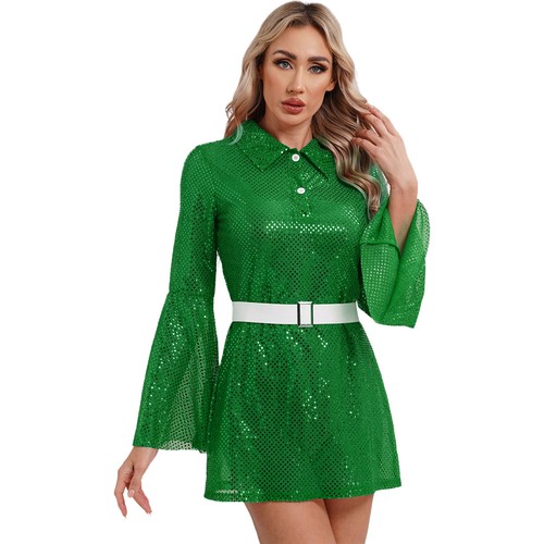 Women's Sundress See-through Dresses Mini Dress With Belt Sequins Clothing Y2K - Picture 43 of 47