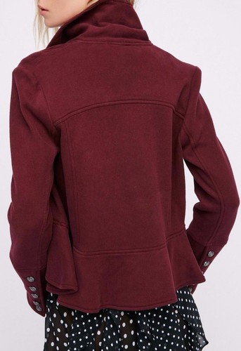 Free People Flared Femme Jacket Ruffle Military Knit Black Wine Burgundy - Picture 3 of 6