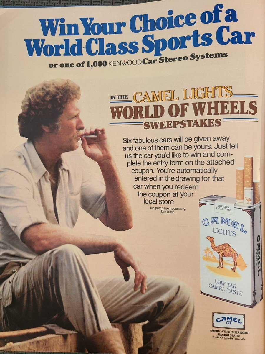 cigarette sweepstakes 1980's Original Vintage Magazine Ad World of Wheels Sweepstakes Camel  Cigarettes