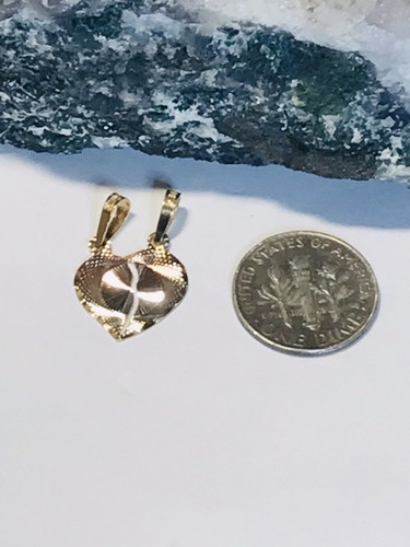 10K Half Heart Texture Diamond Cut Style Center Halo Pendant Multicolor Gold - Picture 11 of 13