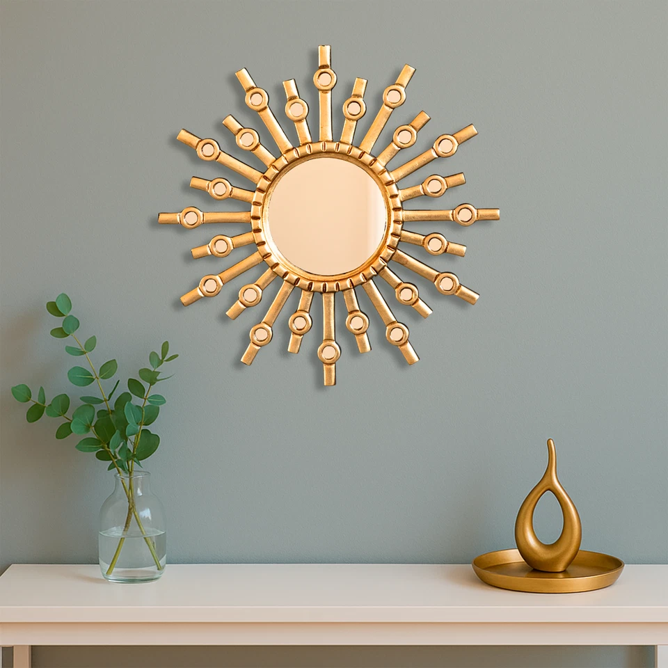 Handmade Peruvian Sunburst Mirror 17.7” – Gold Round Wall Mirror for Home Decor - Image 4 of 4