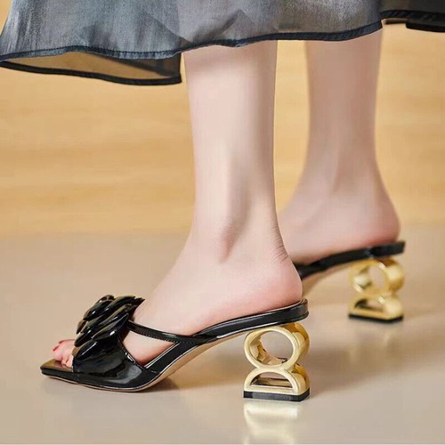 Moda Para mujeres Zapatillas Verano Tacones Altos Puntera Cuadrada Sandalias Tacón Grueso Bombas - Imagen 8 de 9