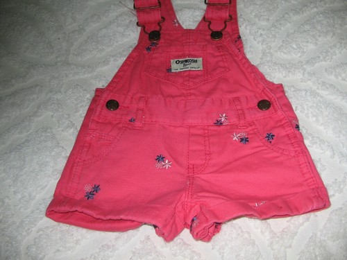 OshKosh B'Gosh Vestbak Shorts Embroidered Overalls Baby Girls Size 3 Mn Orange - Picture 2 of 11