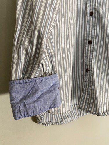 Threads Saks Fifth Avenue Men's Medium Striped Button Down Shirt in Brown/Blue - Picture 12 of 20