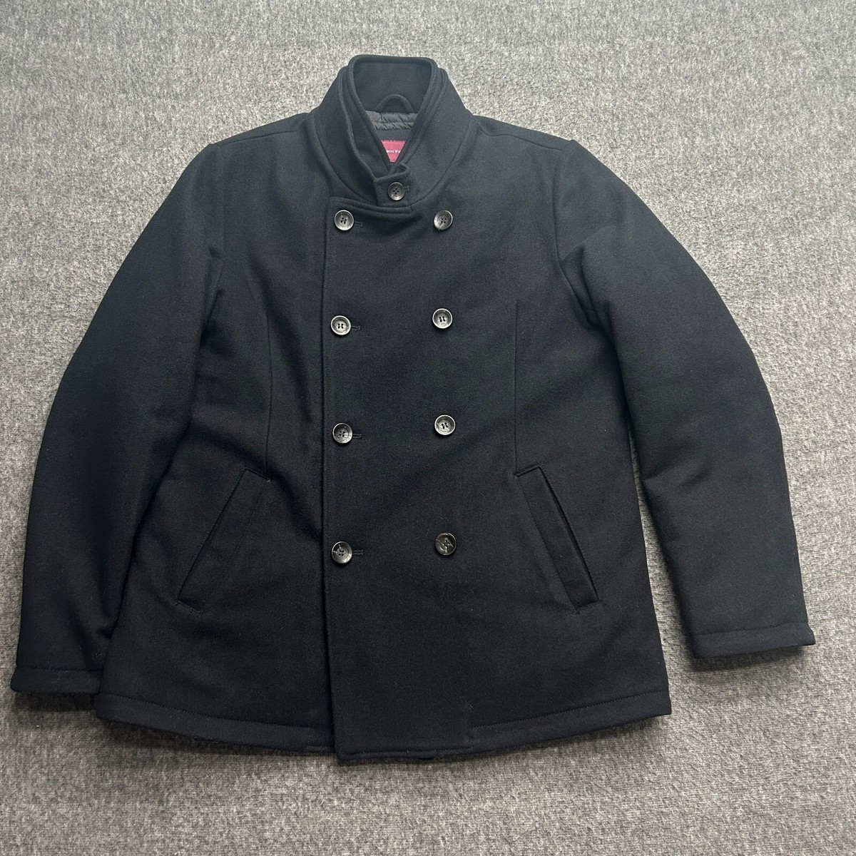 Samuel Windsor Coat Large Button Jacket Wool Blend Black Peacoat