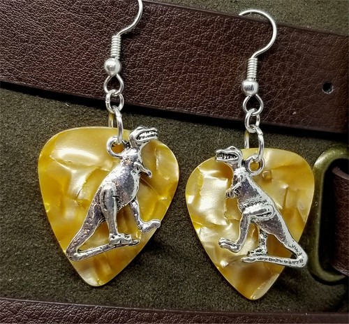 Tyrannosaurus Rex Charm Guitar Pick Earrings - Pick Your Color - Picture 10 of 22