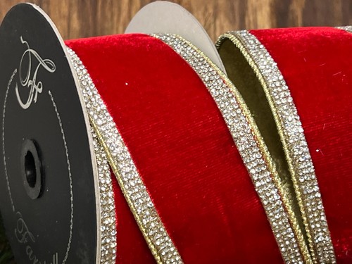 Winter Diamanten 2,5 Zoll dick verdrahtete Kante rot Weihnachten Band 5 Yards - Bild 7 von 7