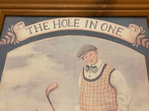 Litografia golf vintage su foro legno in un golfista incorniciato - Foto 3 di 11