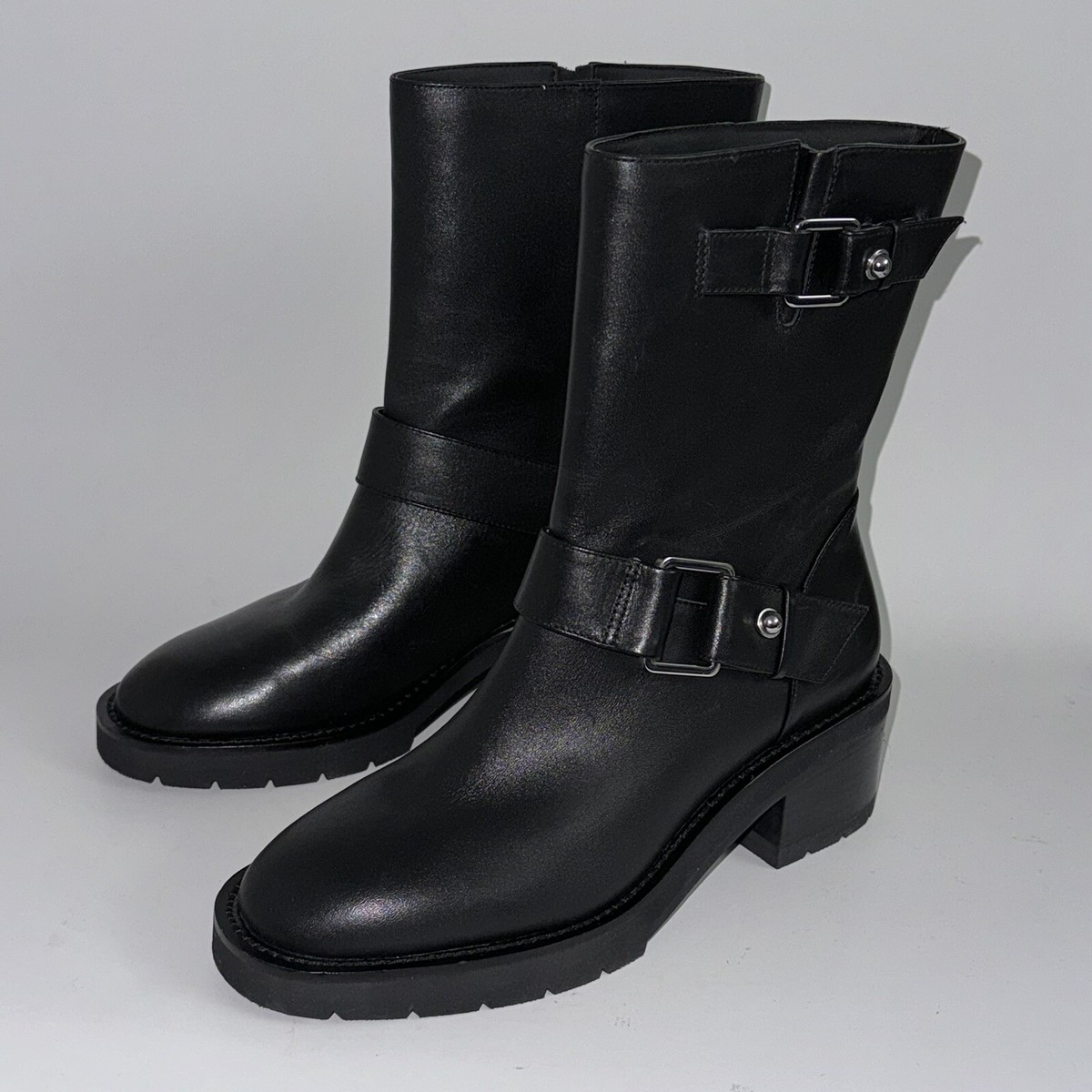 STUART WEITZMAN BOOTS Boulevard Moto Bootie Black Leather