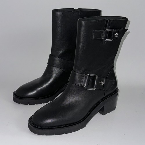 STUART WEITZMAN BOOTS Boulevard Moto Bootie Black Leather Women’s Size 8 EU 38.5 - Picture 1 of 6