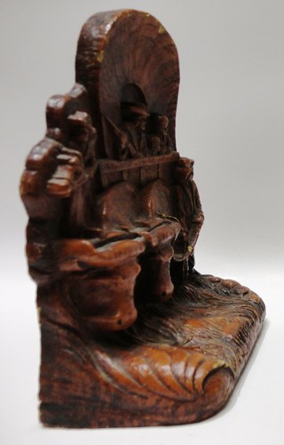 Antique Pressed Wood Book End "Covered Wagon" 6-1/2 x 5-1/4" x 2-1/2 - Picture 2 of 8