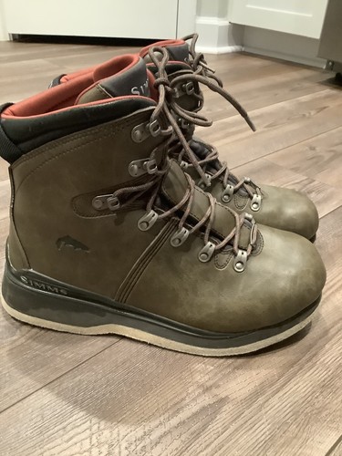 Simms Watstiefel Herren Größe 10 Fliegenfischen Schuhe Knöchel Filzsohle Leder grün - Bild 4 von 6
