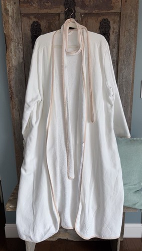 POTTERY BARN WAFFELWEBMANTEL weiß/rosa Borte 100% Baumwolle Gr. XL Damen - Bild 1 von 11