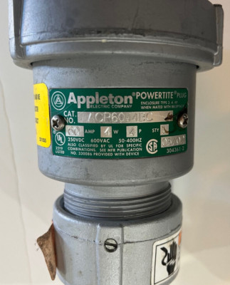 Appleton Powerite Plug, Explosion Proof, ACP6044BC, 60 Amp, 4 pole, 4 wire