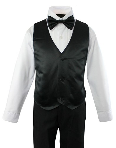 Toddler Boys' 5 Piece Classic Fit Formal Tuxedo Bow Tie Set Choice of Colors - Picture 3 of 20