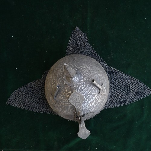 Vintage Mughal Islamic QURAN Caligraphy Iron Kulah khula khud helmet Chainmail - Picture 15 of 17