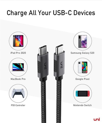 6,6 Fuß USB Typ C 100 W 5 A 20 V Schnellladekabel Nylon Geflochtenes Kabel für MacBook iPad - Bild 2 von 9