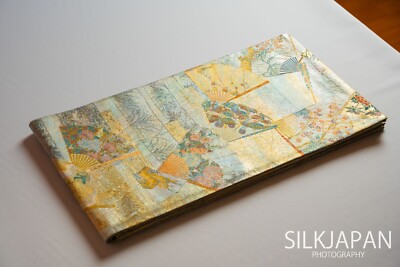 Vintage Japanese Brocade Silk Obi Belt Pure Gold Thread Kimono Crane Fan