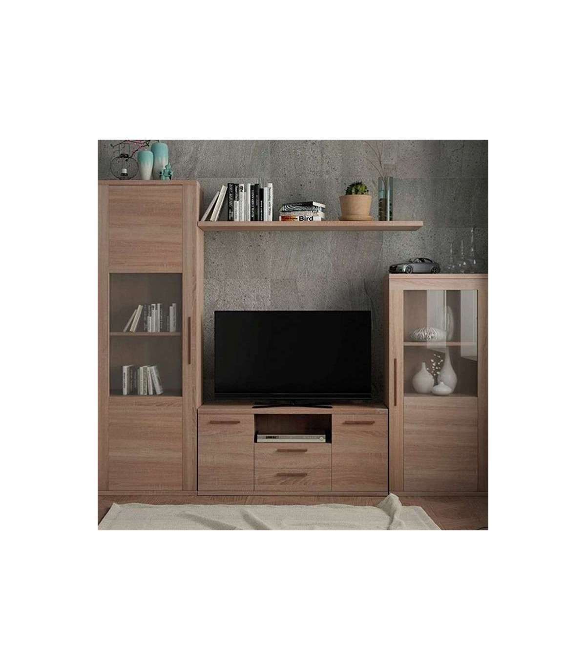 MBTIC, Conjunto salón Scala acabado roble cambrai, 198cm(alto) 260cm(ancho) 38cm