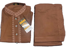 Pakistani Shalwar Kameez Mens Style Ready Made Brown Color Size Small AK-3840