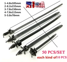 50 PCS Car Line Cable-Ties Zip Wrap Push Rivet Clip Wiring Loom Harness Fastener