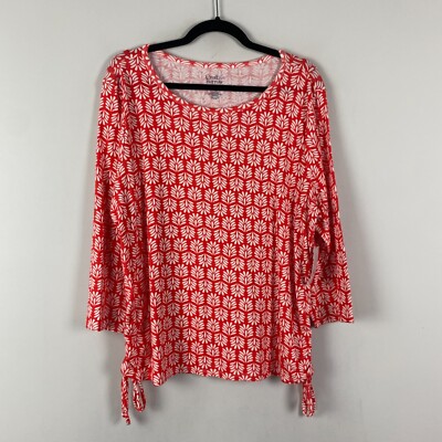 Croft & Barrow Coral 3/4 Sleeve Top Size XXL Petite Drawstring Hem Cotton Blend