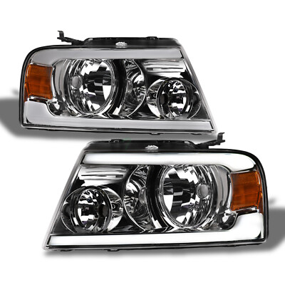 Topline For 2004-2008 Ford F150 DRL LED Strip Bar Headlights Signal Amber Chrome