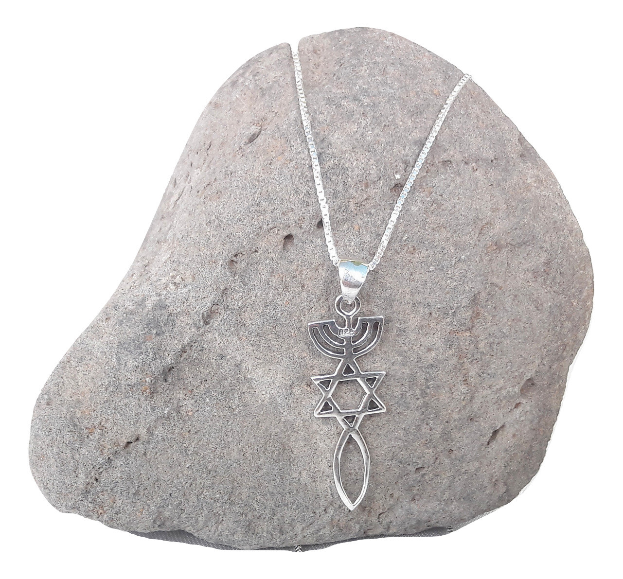 Nueva cadena de sello mesiánico de plata esterlina y colgante Israel Estrella de David Menorá