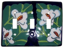 TalaMex Mexican Ceramic Wall Plate Lily Triple Toggle Switch Plate