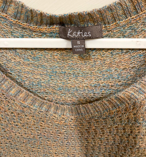 Katies Open Knit Top, size S, tan with coloured fleck, short sleeve, acrylic - Picture 2 of 4