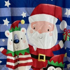 NWT UA Scrubs Santa Bear Penguin Christmas Scrub Top Blue Striped Sz L Holiday