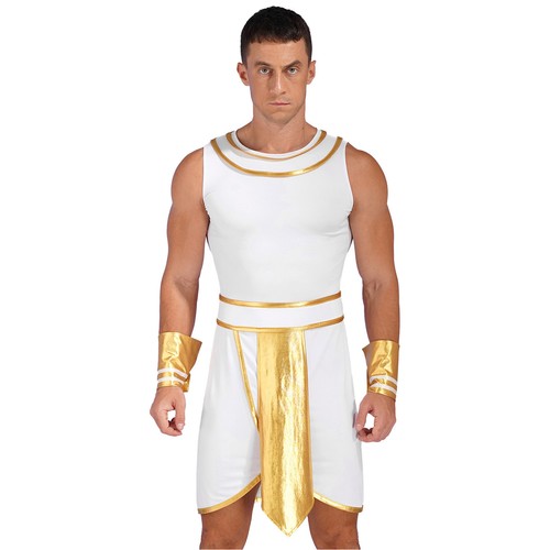 Mens Deluxe Ancient Greek Roman Toga Costume Tunic Ruffle Dress Cosplay Outfits - Picture 85 of 113