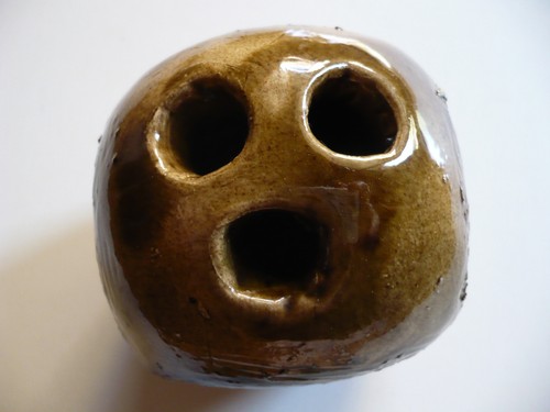 BASSLER, Modernist Pottery MODERN STUDIO POTTERY BROWN BEIGE VASE 3 HOLES AT TOP - Bild 4 von 9