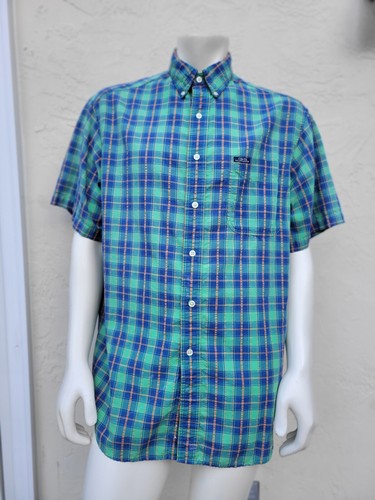 Vintage Men's Ralph Lauren Short Sleeve Button Up-Size L-Blue Green Plaid - Picture 1 of 9